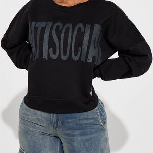 Fashion Nova Antisocial Rhinestone Sweatshirt